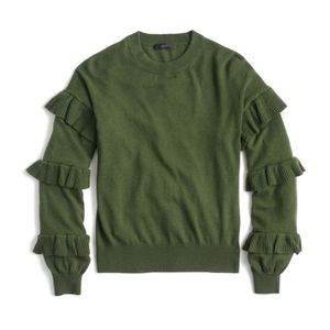 NWT J Crew Ruffle Sleeve Sweater Green Medium